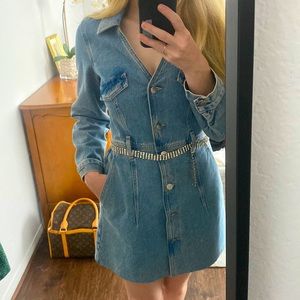 Zara denim dress with jeweled belt size small only worn once !